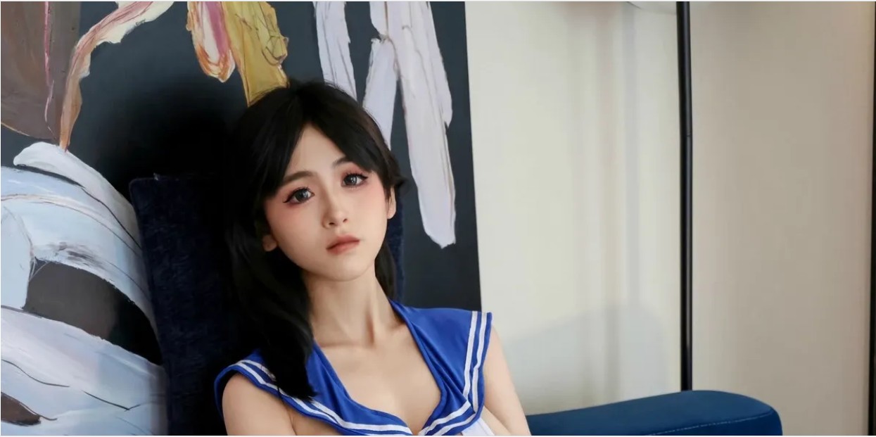 9508_奶芙乔乔感性蓝白水手服配超薄灰丝秀凹凸身材_
