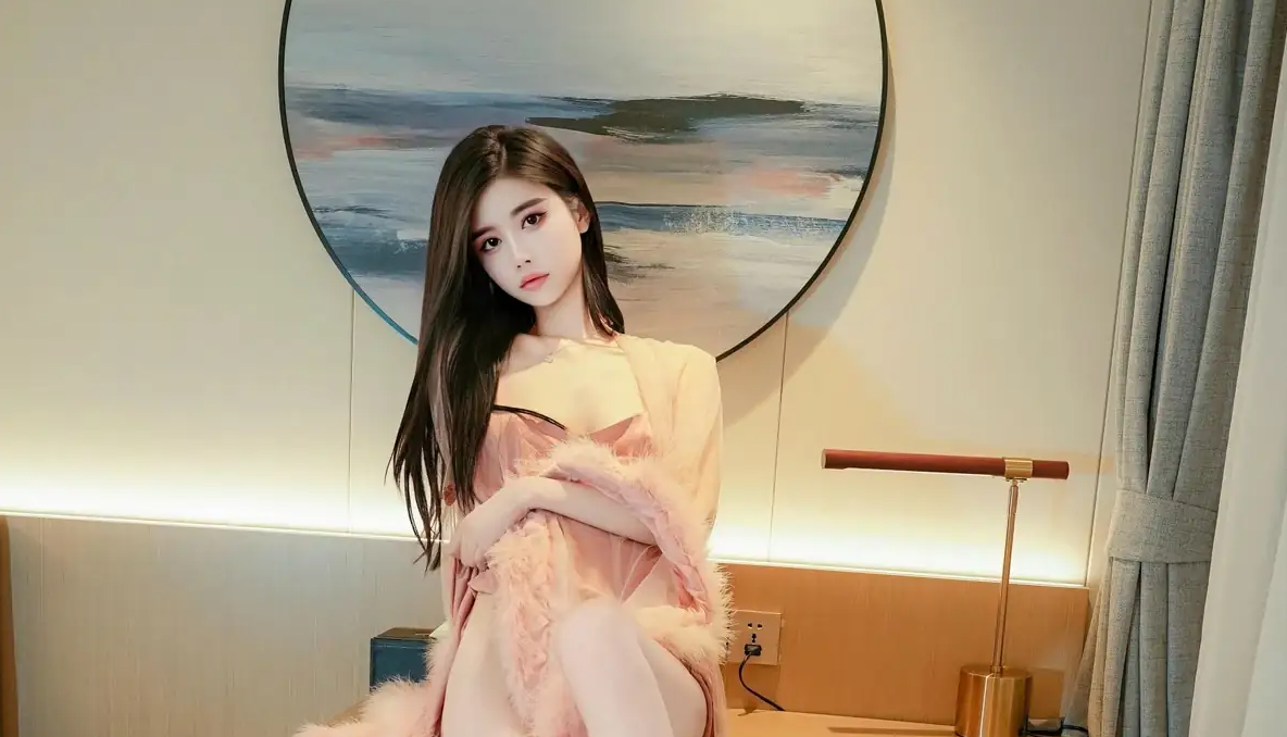 9705_erikaki房私感性粉色绒毛裙半脱秀曼妙身姿白_