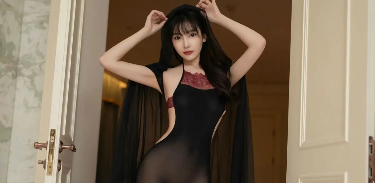 9735_女天使陆萱萱房私感性黑色薄透连体丝袜秀柔美_
