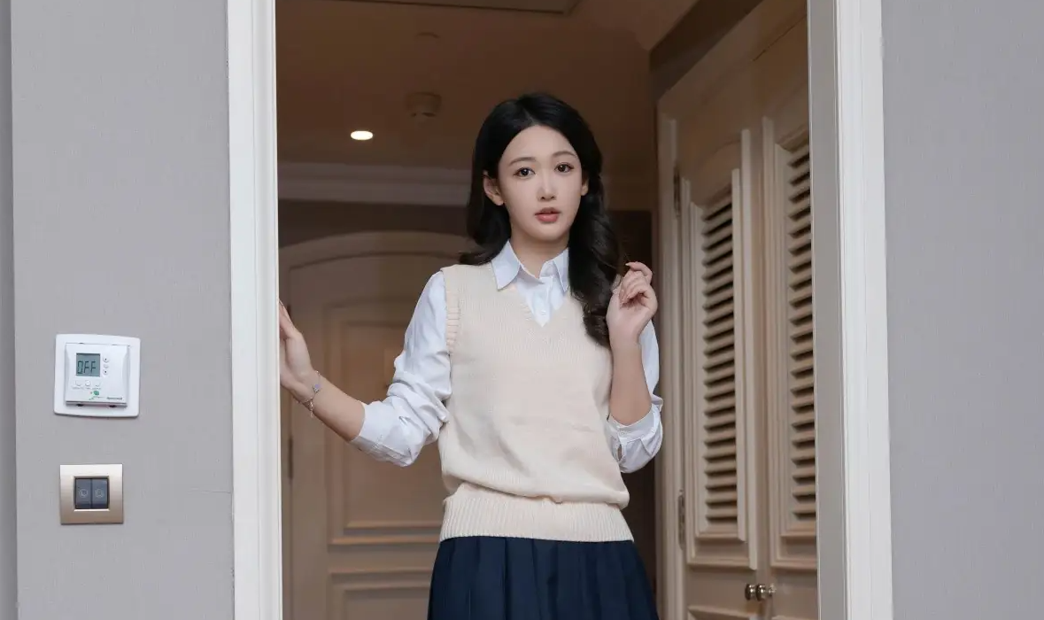 9866_女天使唐安琪感性jk制服露蓝色贴身衣服配超薄黑_