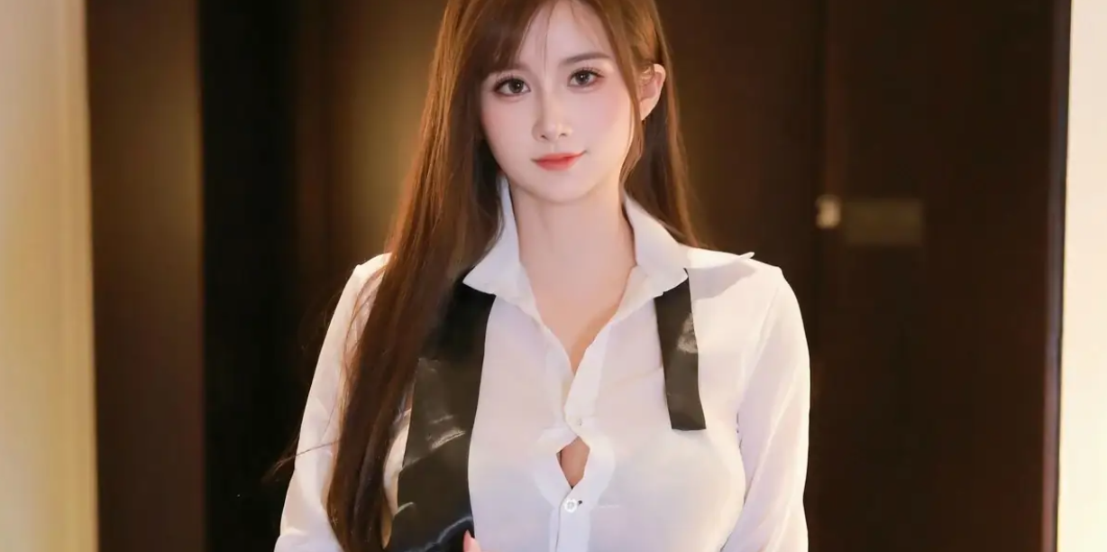 9768_女天使小肉肉咪感性白色ol服饰配黑色的丝吊袜秀_