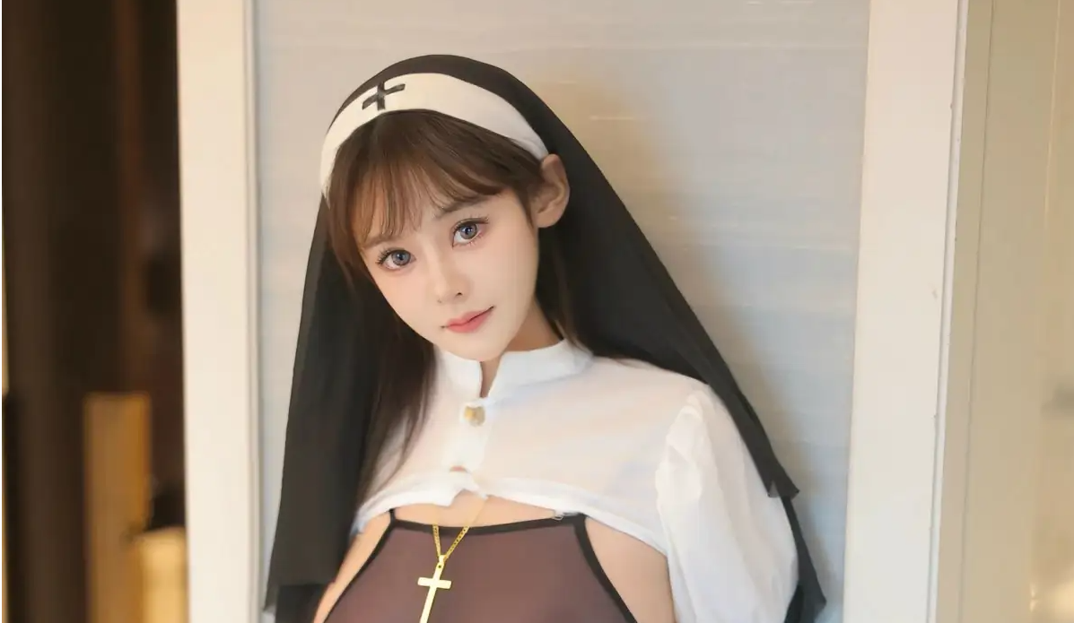 9878_女天使可可芝感性修女服饰配超薄连体黑色的丝_