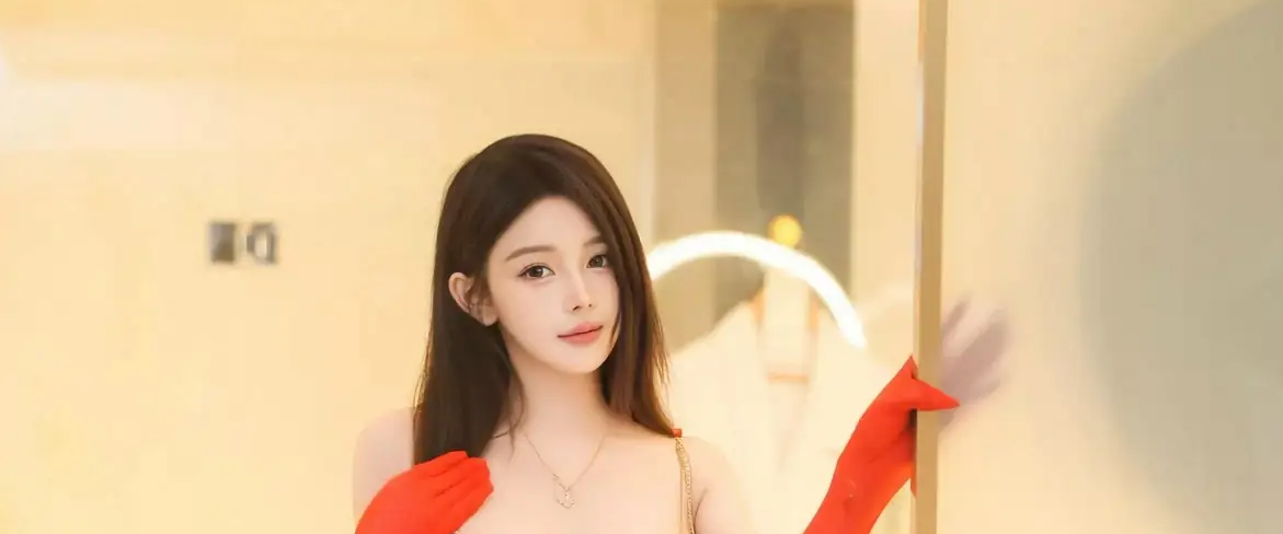 9943_爱酱里感性红色拨人心弦的服饰配肉色的丝吊袜_