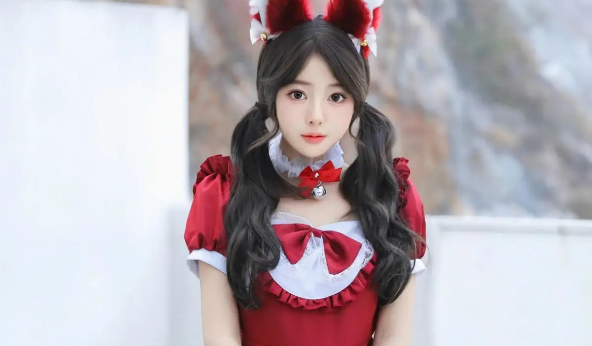 9814_女天使桃妖夭红色喜庆女仆服露红色贴身衣服配_