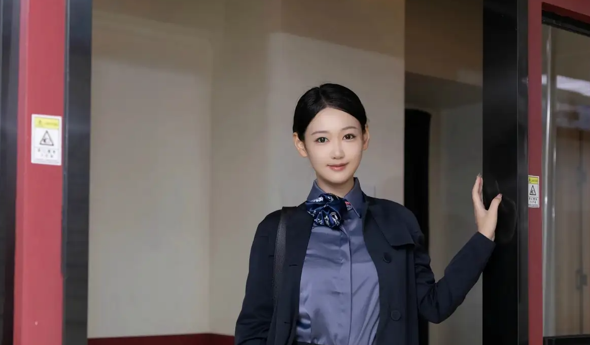 9824_女天使唐安琪感性深色空姐制服露蓝色网状丝贴_