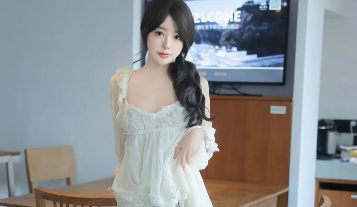 9851_女天使桃妖夭浴室感性浅色连衣短裙配白色的丝_