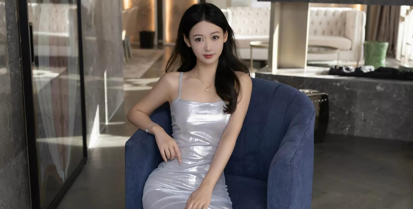 10328_女天使唐安琪感性银色连衣长裙配超薄内无肉色_